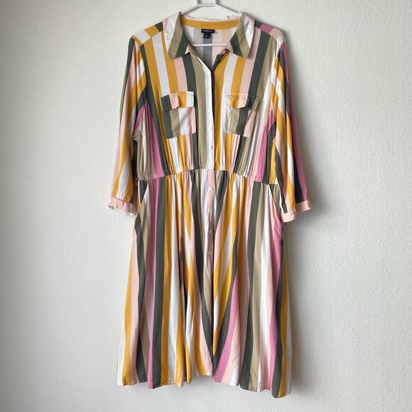 Torrid sz‎ 2 stripped button down knee length dress - Picture 1 of 8